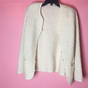 White cardigan 80s inspired